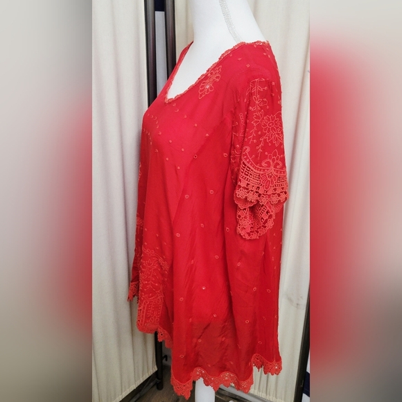 Johnny Was Red Lace Women's Blouse | Size Large - Picture 2 of 6
